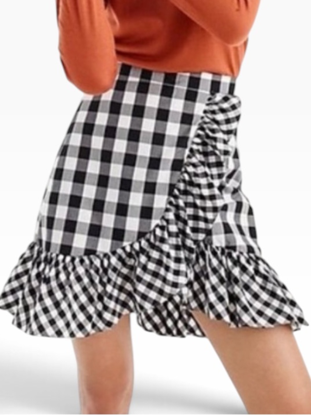 J. Crew Black/White Cotton Gingham Ruffle Mini Skirt 6